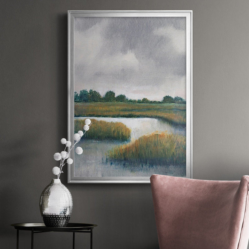 Salt Marshes I, reproduction encadrée de qualité supérieure - prête à être accrochée, Encadrement argenté