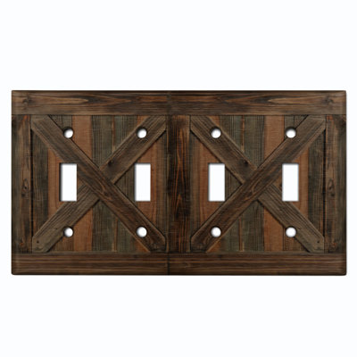 Couvercle de plaque d'interrupteur en métal; Bascule standard à 4 bandes US - image imprimée de portes de grange en bois