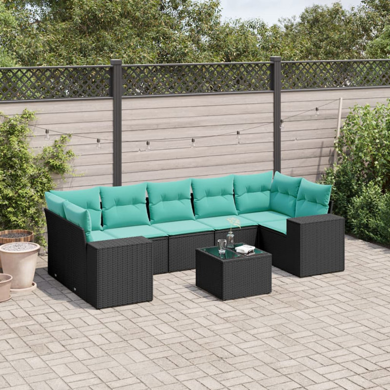  Ensemble de canapé de patio 8 pièces avec coussins en rotin de polyester noir