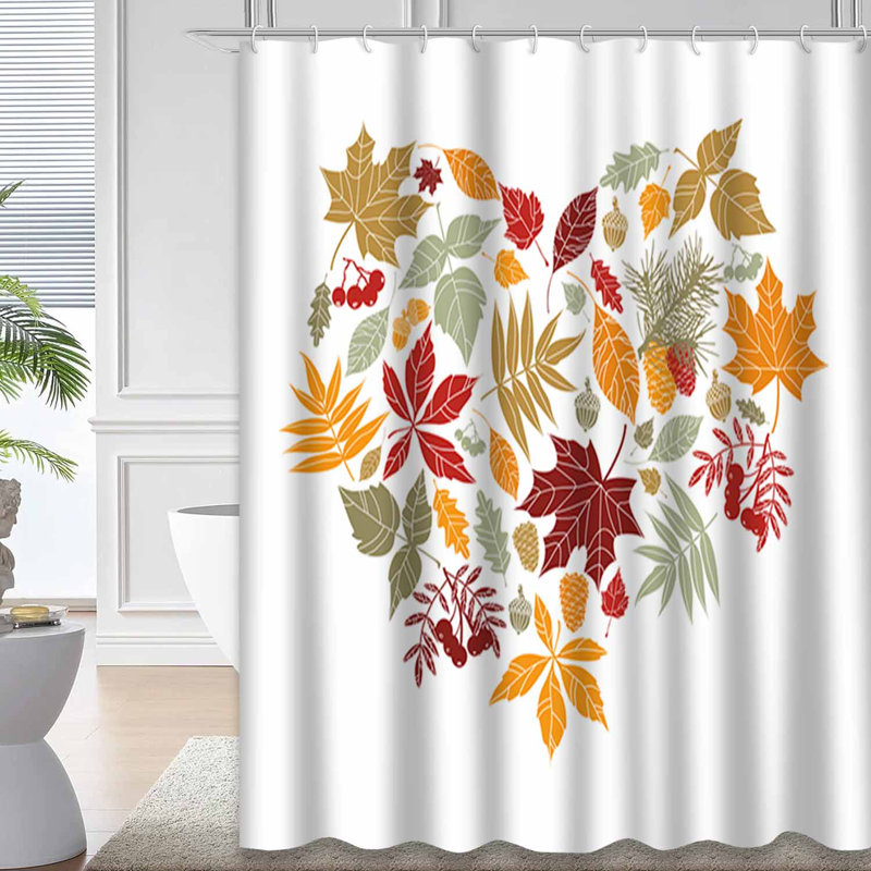Rideau de douche en forme de cœur avec 12 crochets Autumn Leaves, L 72 po x l 78 po