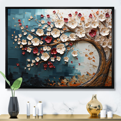 Arbre de fleur rouge et or au clair de lune beauté VI - art mural arbre