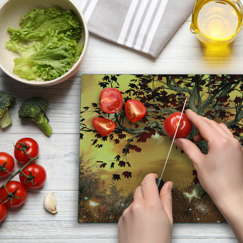 Ambesonne Tree Cutting Board Large Size Earthy Color Tones Composition Amber Fawn Burgundy