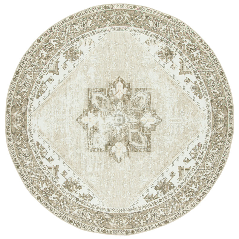 Delvecchio Oriental Sage/Ivory Area Rug, Round 8'