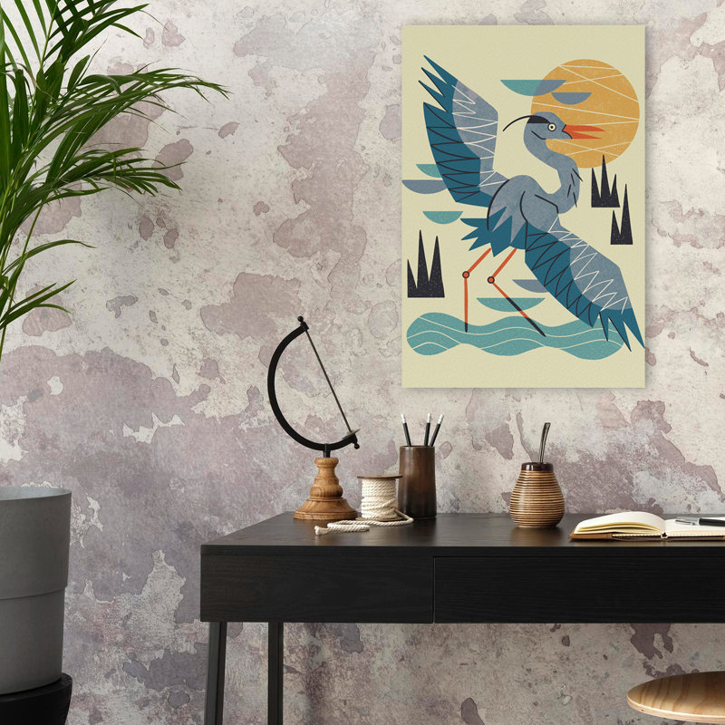 Stretching Heron - animaux, oiseaux, art bleu, H 24 po x l 16 po