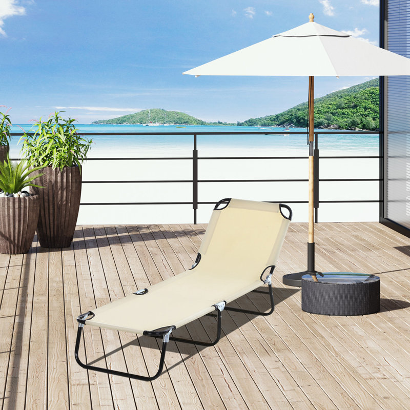Outdoor Folding Lounge armless Chair with sturdy legs, Beige, Black