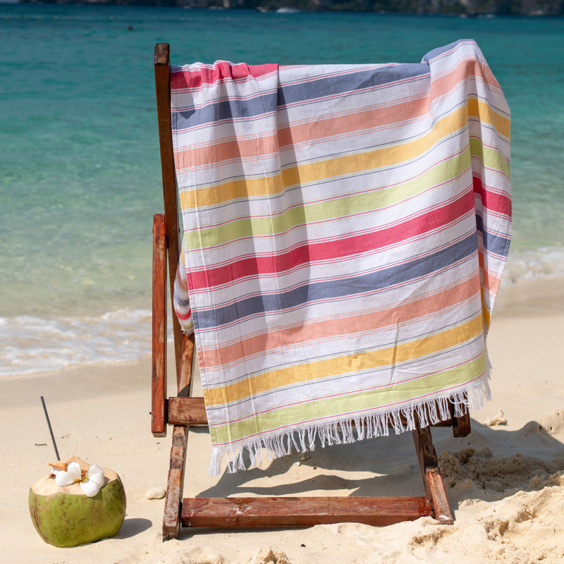 Serviette de plage 100% coton, Orange / Gris / Rouge