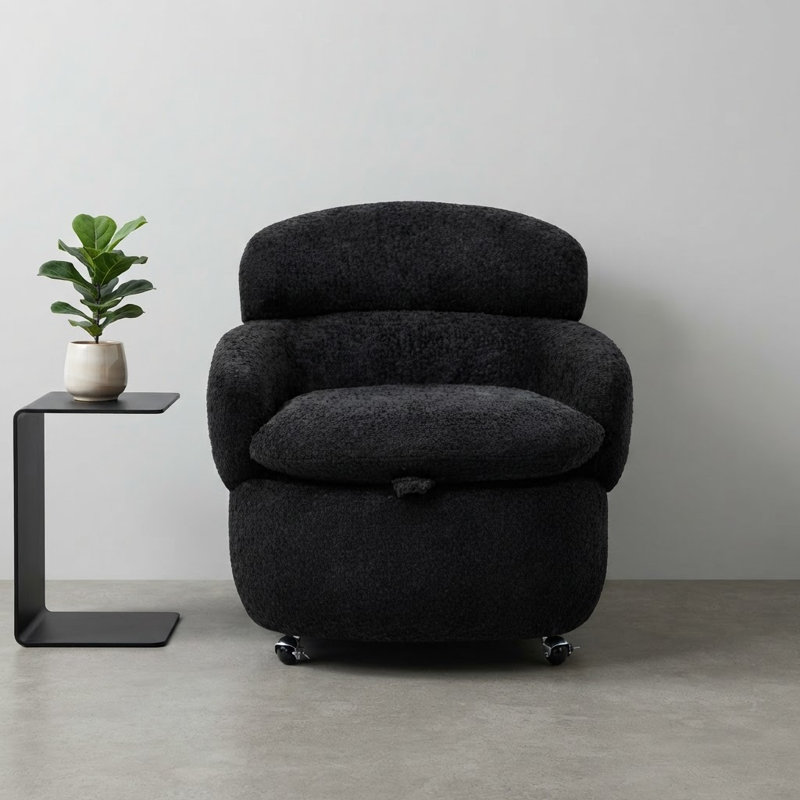 Swivel Storage Accent Chair with Casters, Upholstered Single Lounge Armchair with Hidden Storage, Noir
