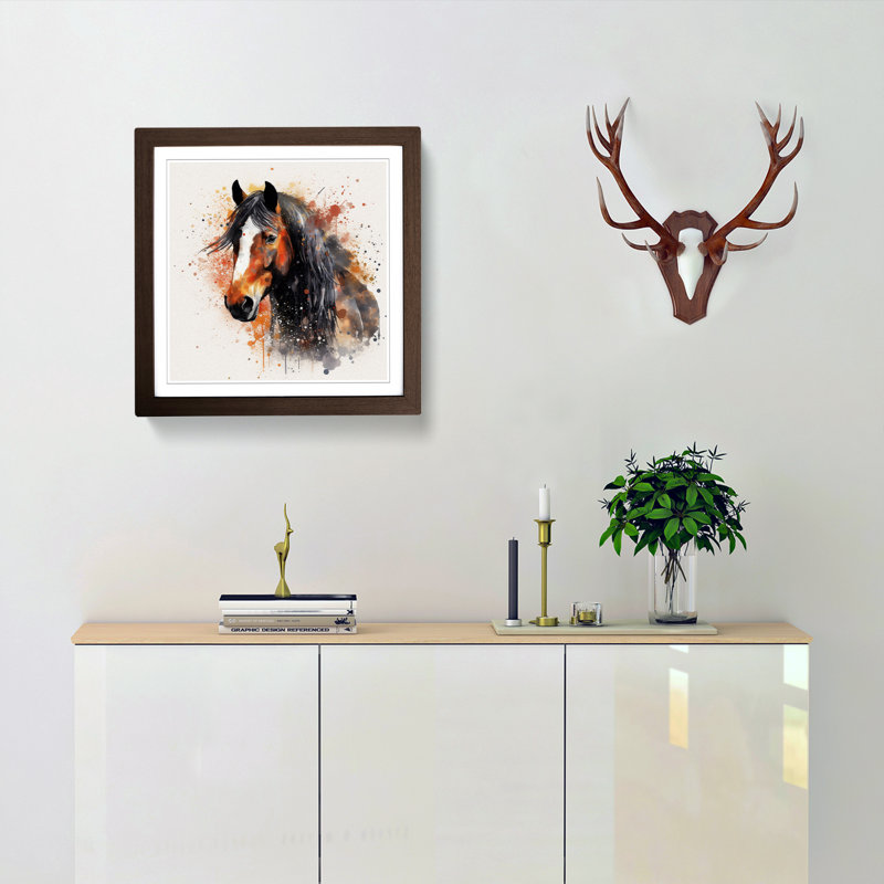 Shire Horse Splatter No.1 - Single Picture Frame Print on Wood, Walnut
