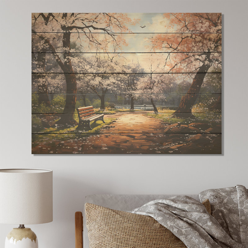 «Pink Springtime Park Floral Canopy II», impression sur toile d'arbre sur bois, H 34 po x l 44 po x P 0,78 po