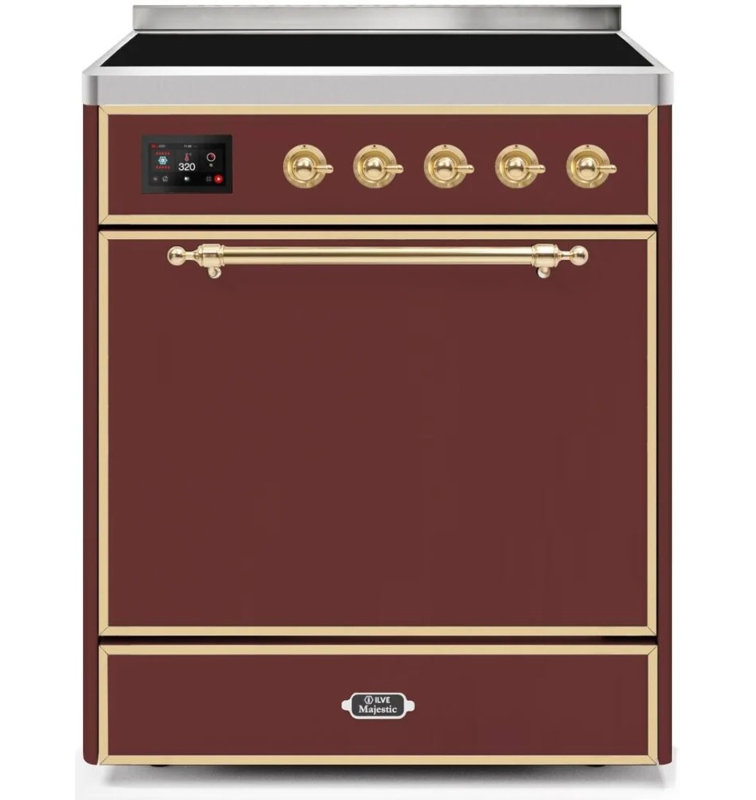 ILVE Majestic II 30 in Induction Range, Burgundy/Brass