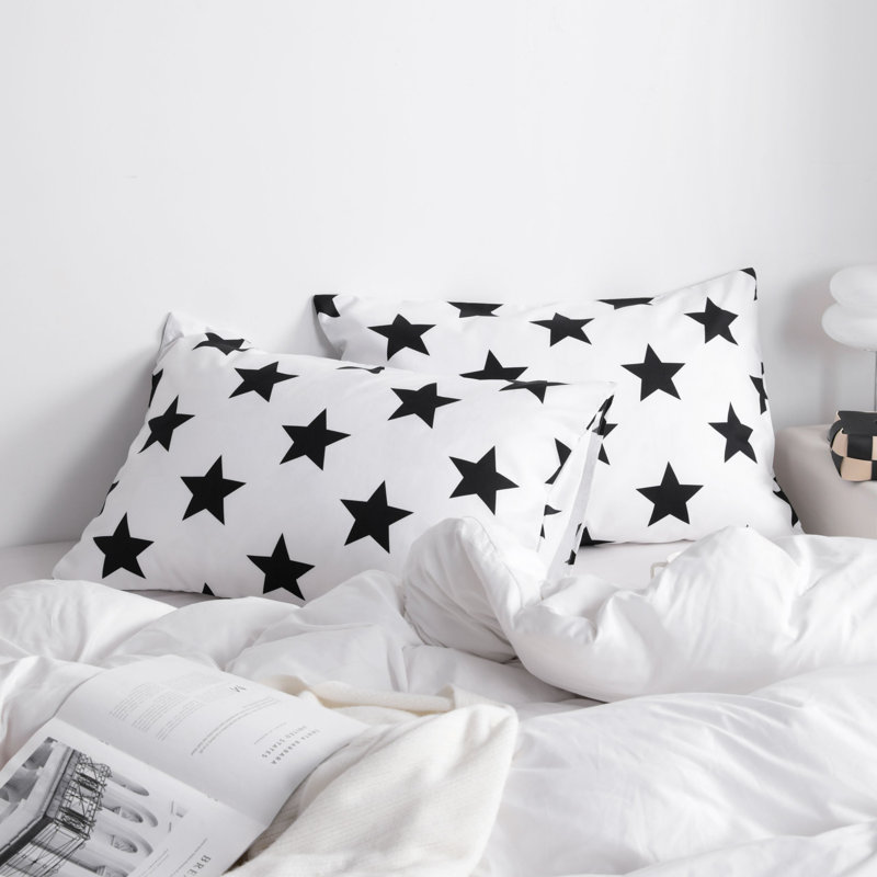 Taies d'oreiller à fermeture en microfibre, Noir / blanc - motif étoilé