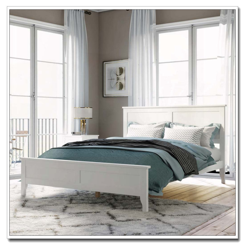 Lit plateforme double en bois massif, Blanc
