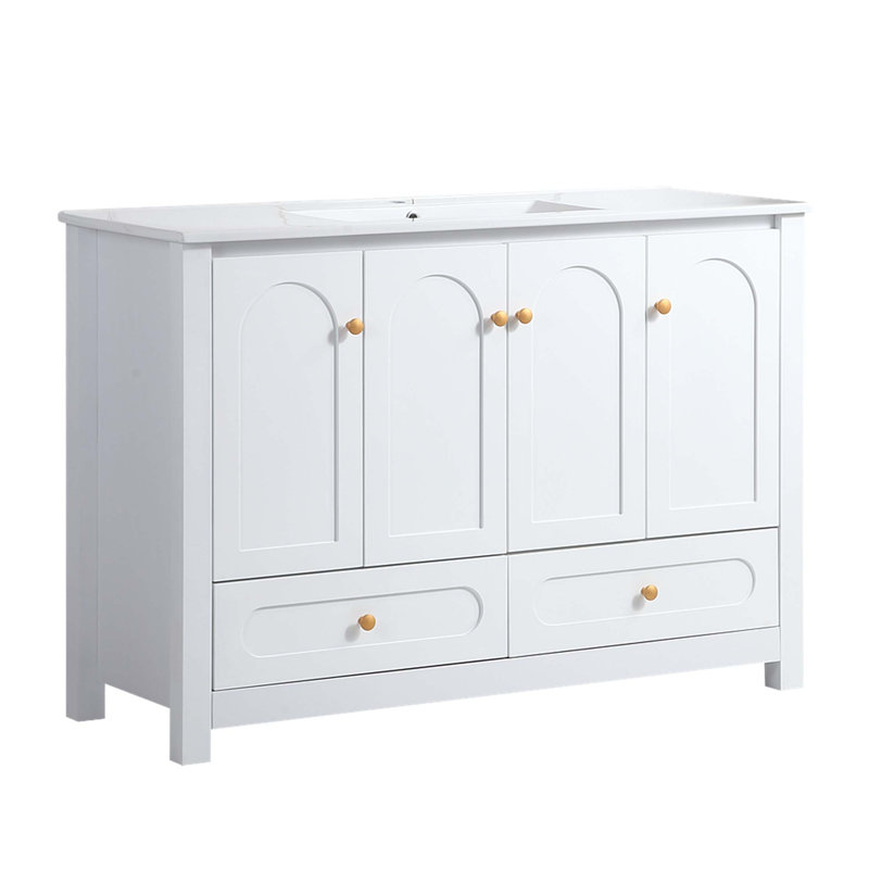 Meuble-lavabo de luxe avec lavabo en résine et rangement à fermeture en douceur, Blanc