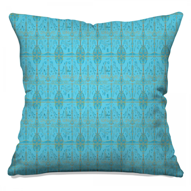 Blue Ornate Damask Double Sided Throw Pillows, 14 x 14 inches