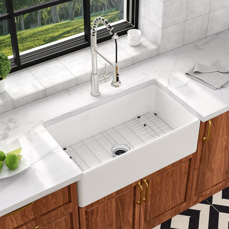 33 Inch White Framhouse Kitchen Sink Reversible Fireclay Apron Front Single Bowl Sinks