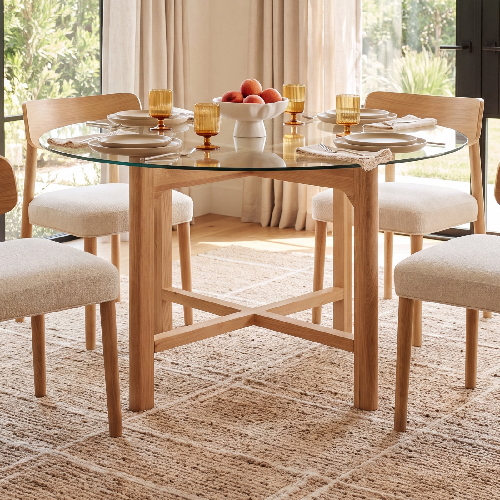 Angelou 48'' Round Dining Table, Clear Top/Oak Base
