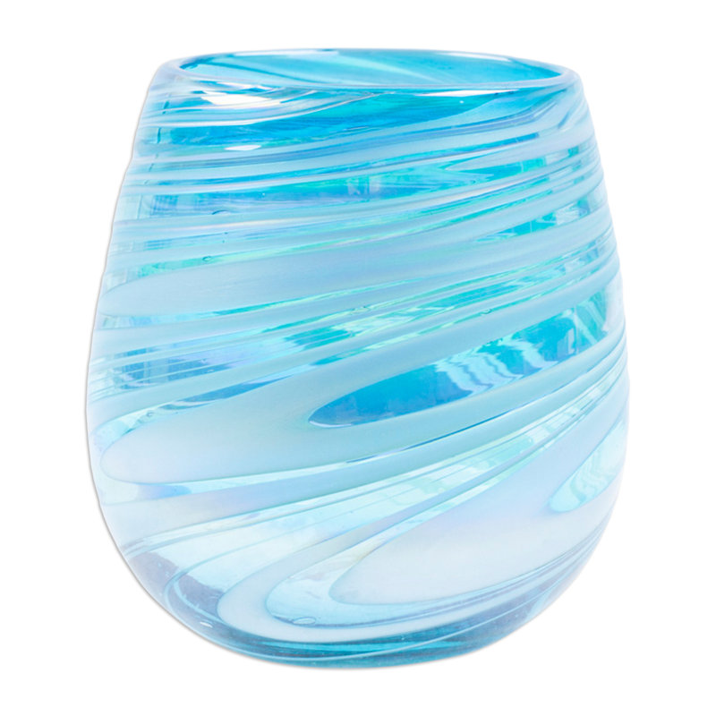 Ensemble de 6 verres à vin sans pied faits à la main Bankcroft, Bleu / blanc / transparent