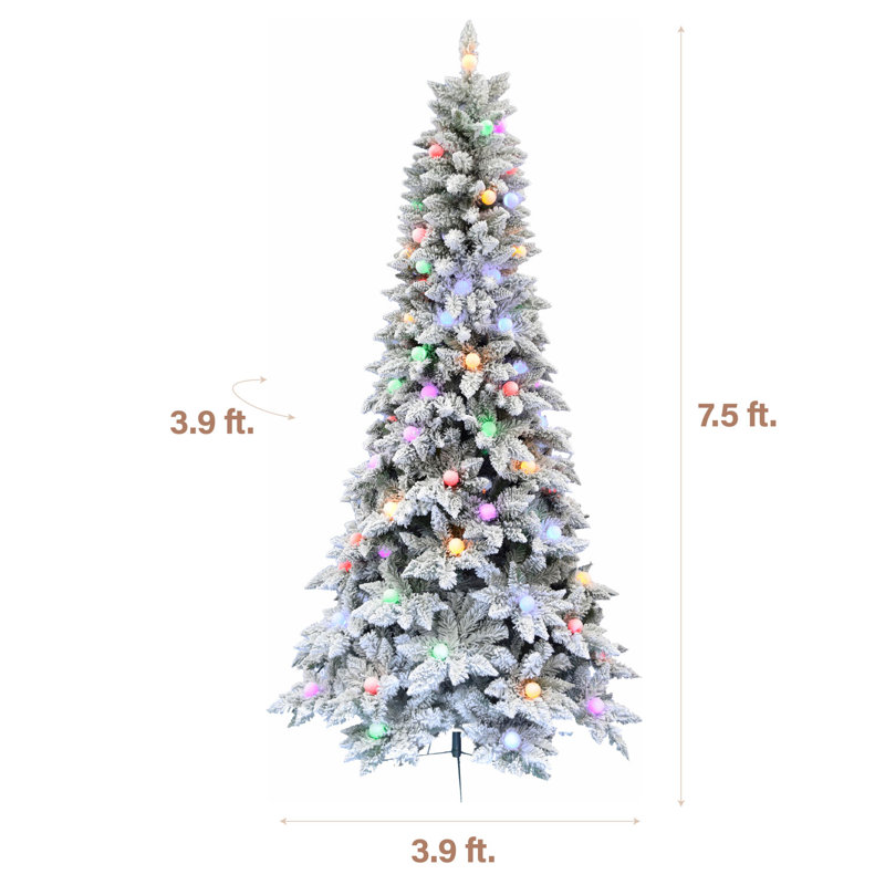 7.5-Ft Slim White Tail Pine Artificial Christmas Tree with Multicolor LED Lights