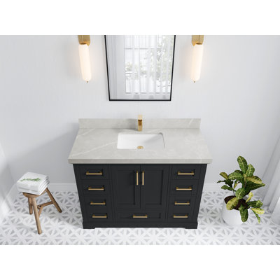 Boston 48 In. W X 22 In. D Single Sink Bathroom Vanity In Wrought Iron With 2 In. White Quartz