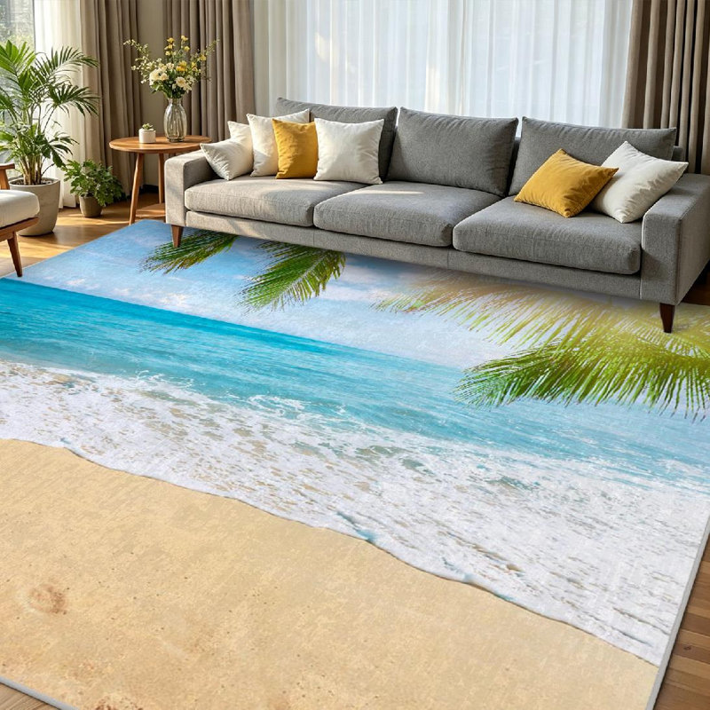 Tapis clair pour plage ensoleillé et lavable à la machine Tropical, Rectangle 79" x 118"