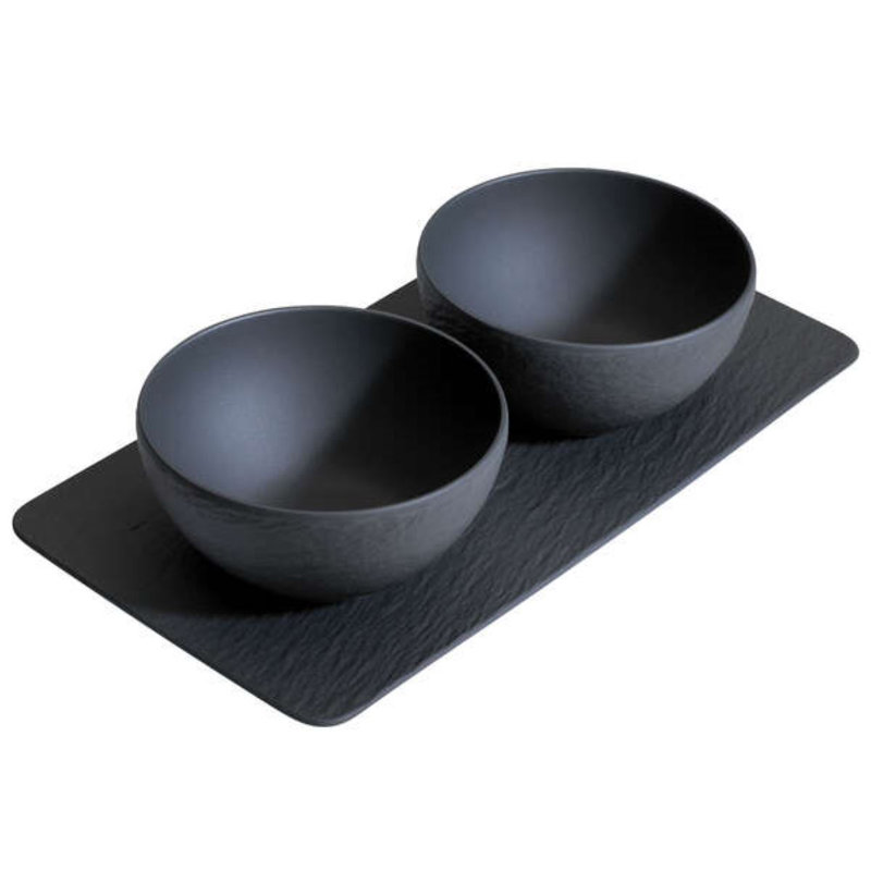 Black Textured Ceramic Rectangular Serving Tray