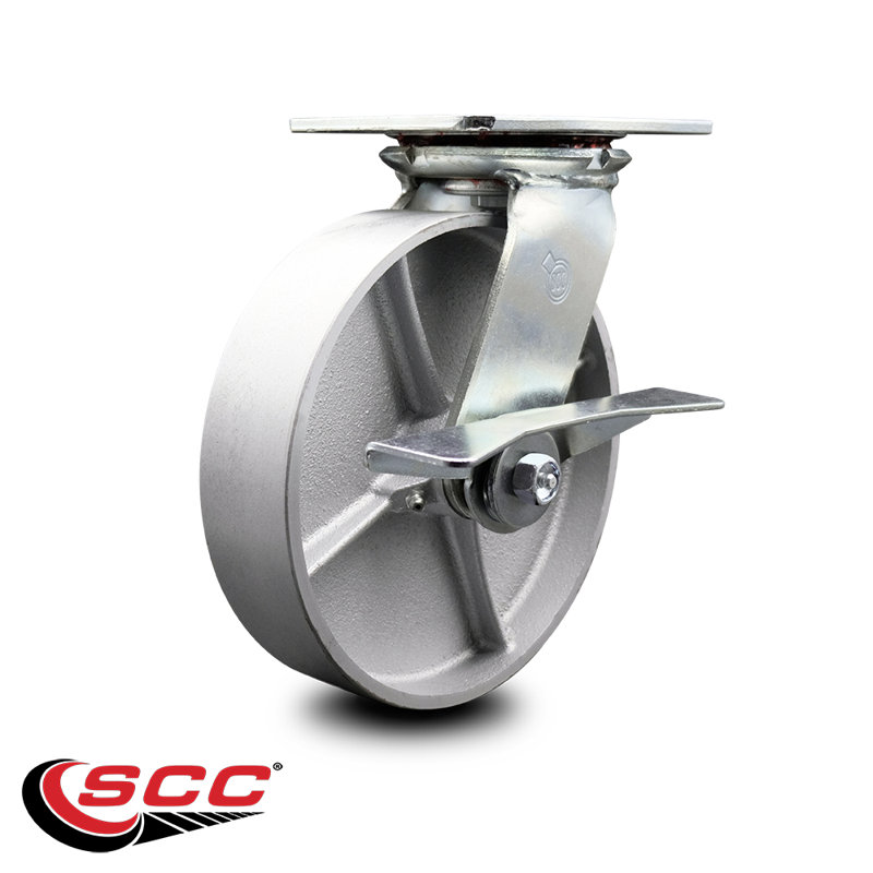 8 Inch Heavy Duty Semi Steel Caster with Ball Bearing and Brake Service Caster