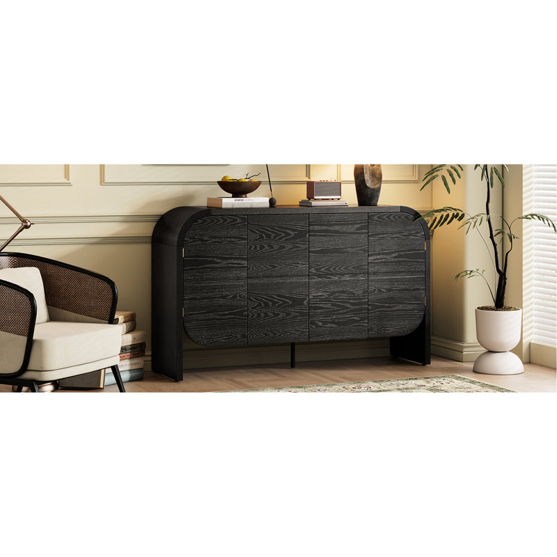 Buffet avec 4 portes, noir, tablettes réglables pour l'organisation de la cuisine