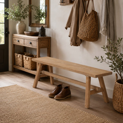 Solid Wood Backless Dining Bench, Rustic Farmhouse Entryway Bench for Kitchen, Dining Room, and Living Room