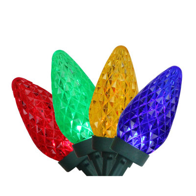 100ct Multi-Color Faceted LED C9 Christmas Lights 66ft Green Wire