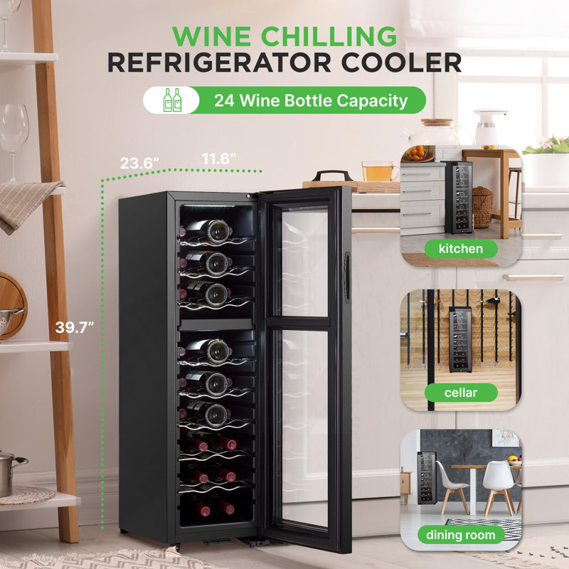NutriChef Dual Zone Freestanding 33 Bottle Wine Refrigerator