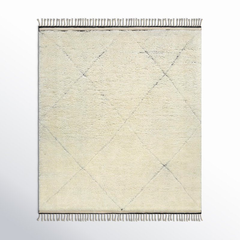Wool Geometric Area Rug in Cream, Rectangle 8' x 10'