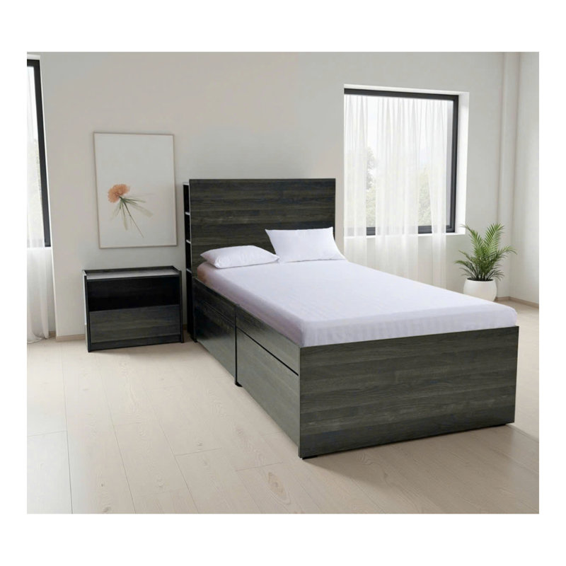 Lit simple avec rangement Robin en gris foncé
