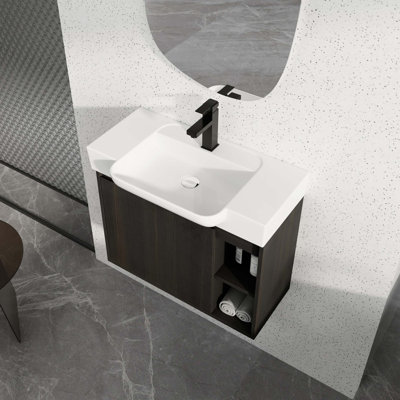 Meuble-lavabo mural 28 po avec lavabo en céramique et porte à fermeture en douceur 28 po