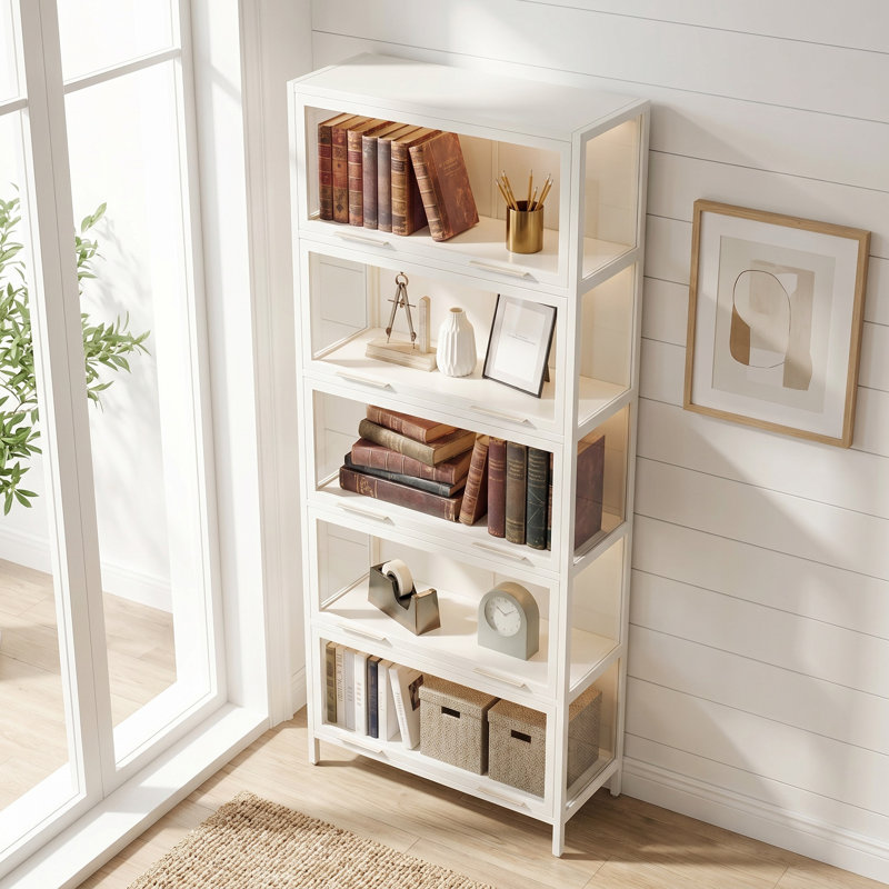 5-Tier Glass Bookcase Display Cabinet with LED Lighting