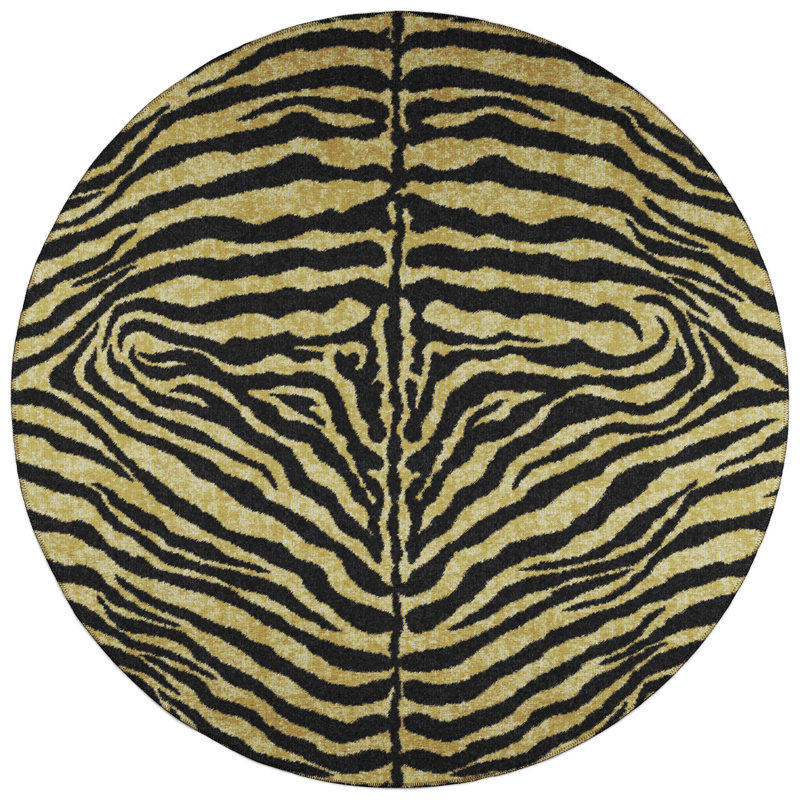 Tapis doré à motif animalier, Rond 8 pi