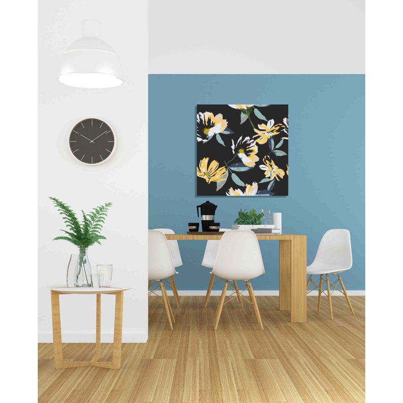 Yellow And Black Floral - Wrapped Canvas Print, 31 cm H x 31 cm W