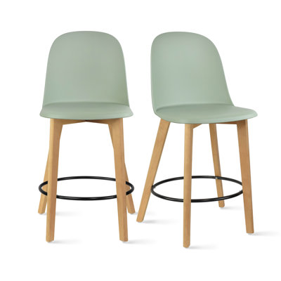 25" Mid Century Modern Plastic Side Armless Bar Stool Counter Wood Natural Eiffel