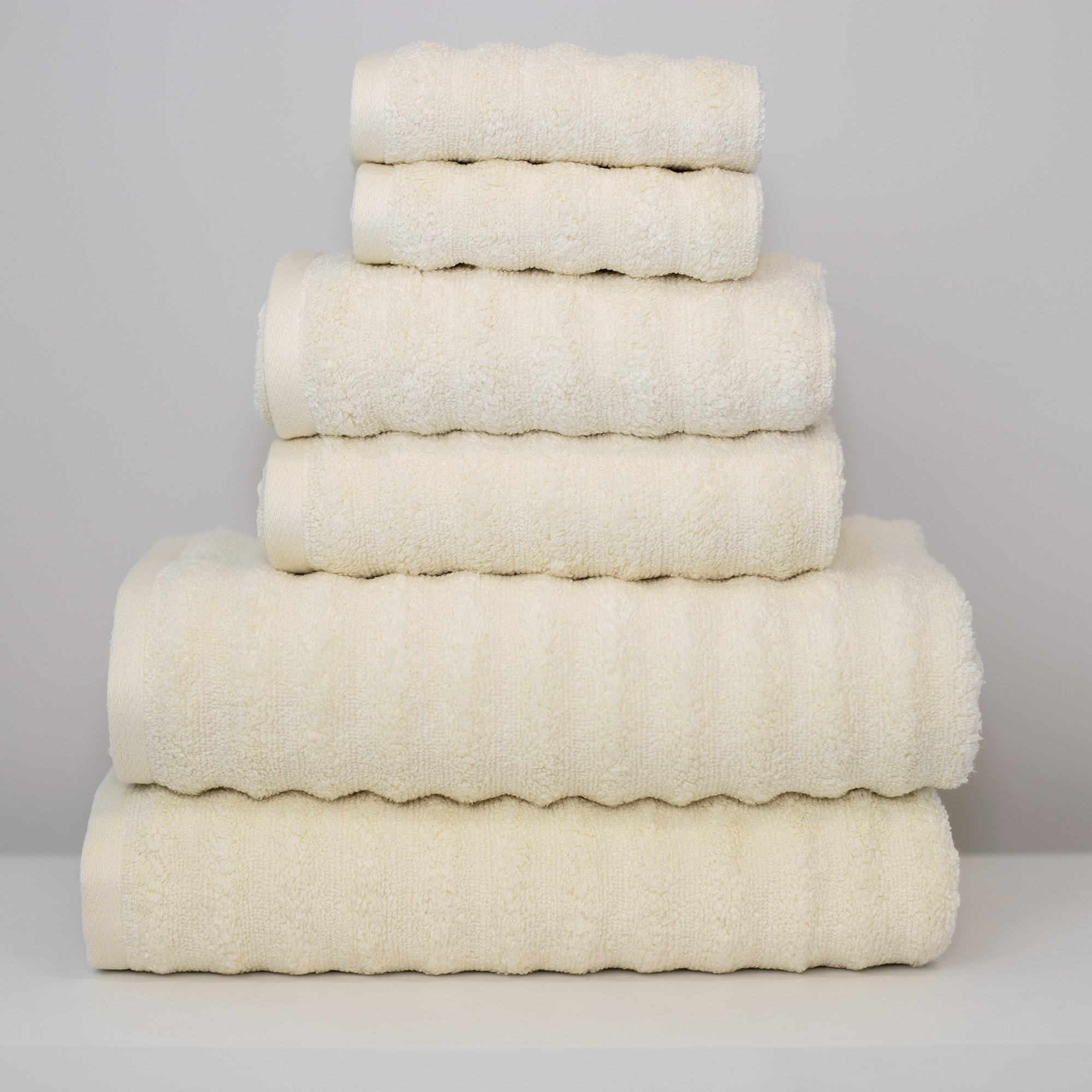 Modern Threads Spa Collection 6-Piece Ultra Soft Quick-Dry 550GSM 100% Combed Cotton Wavy Towel Set, Ivory