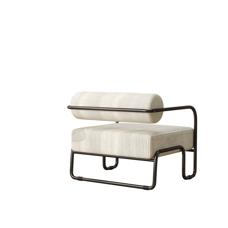 Fauteuil de salon en fer, gris, Velours côtelé beige