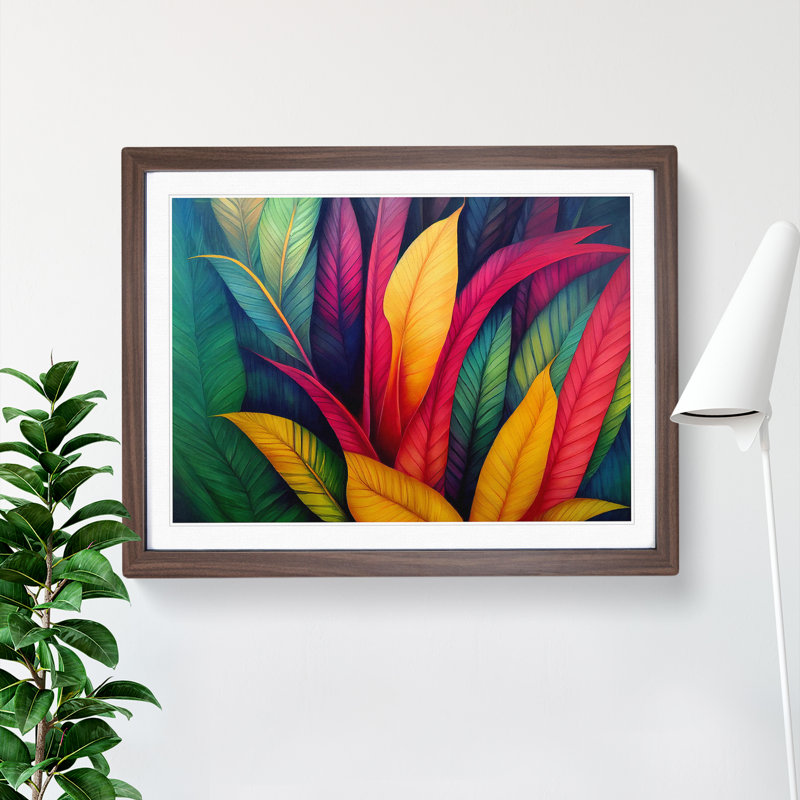 Bright Tropical Leaves - Single Picture Frame Print, Walnut Framed, 34cm H x 46cm W x 2cm D