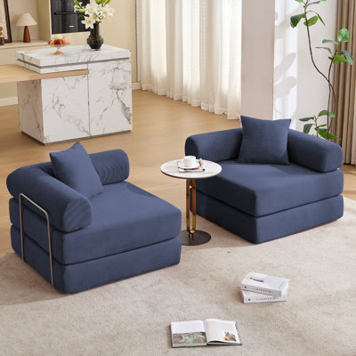 [Nouveauté] [Vidéo fournie] Canapé-lit modulaire pour appartement, canapé-lit convertible, structure fixe et accoudoirs amovibles, canapé-lit pliant pour petits espaces, sans assemblage, velours côtelé, bleu