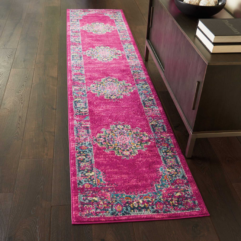 Abbate Oriental Fuchsia Pink Area Rug, Runner 2'2" x 10'