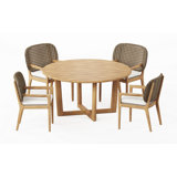 6 Seats 7 Pcs Grade-A Teak Wood Dining Set: 60" Sema Round Table And 6 Akyee Arm Chairs #11AK3406