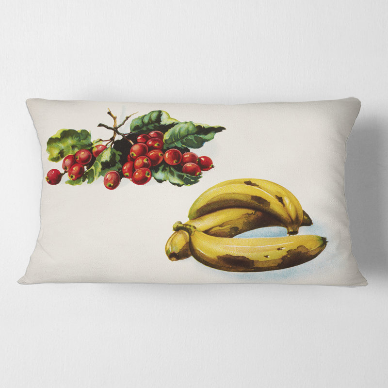Coussin Rectangle, banane et baies rouges - imprimé campagne