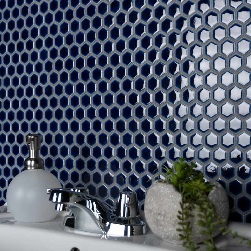 Hudson 1" Hex 11-7/8 " x 13-1/4 " Porcelain Mosaic Floor and Wall Tile, Smokey Blue