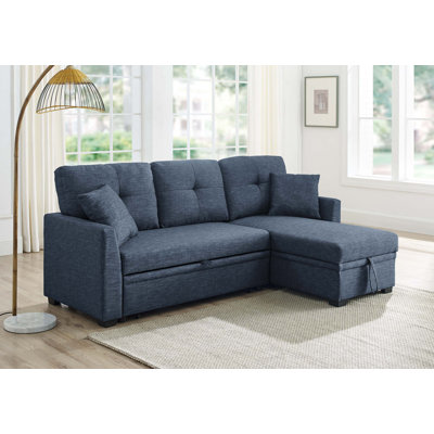 Canapé modulaire 76,5 po en mélange de lin avec lit escamotable et rangement pour chaise longue