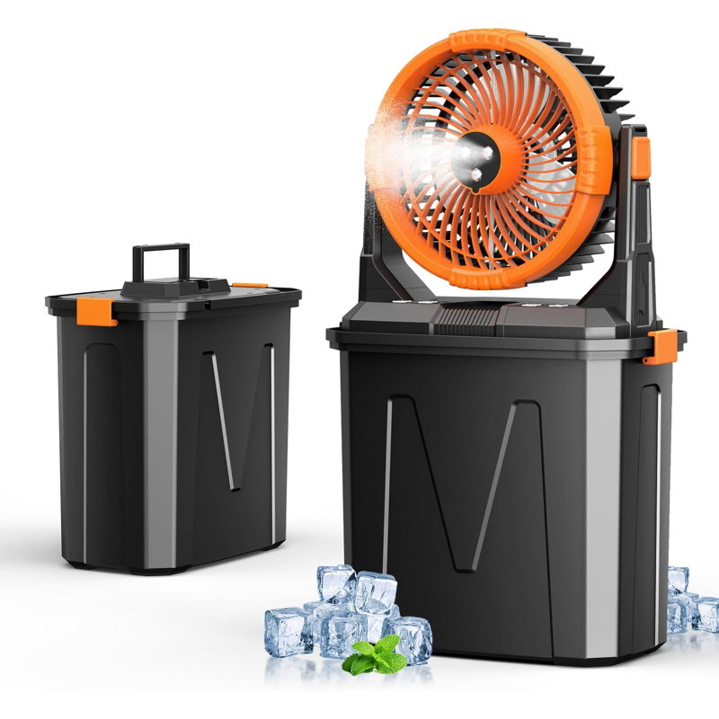 Ventilateur de camping brumisateur avec lanterne à DEL, ventilateur à piles rechargeable de 20000 mah avec 3 grandes sorties de jet et crochet de suspension, 4 vitesses, télécommande pour le camping, la pêche, les voyages