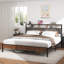 Très grand lit, cadre de lit plateforme en bois, chevet avec emballage souple et 2 tablettes, pas de bruit, pas besoin de matelas à ressorts et d'outils d'assemblage simples, grand espace de rangement sous le lit, couleur brune