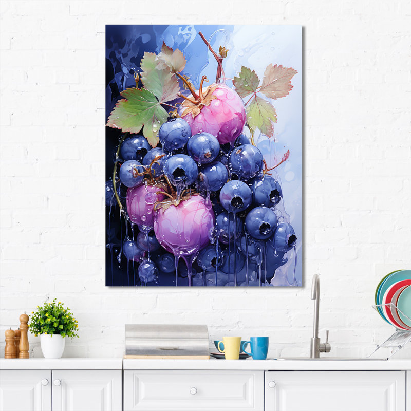 Ballet Blueberry Fruit Serenade II - fruits, art mural, H 32 po x l 16 po x P 1 po