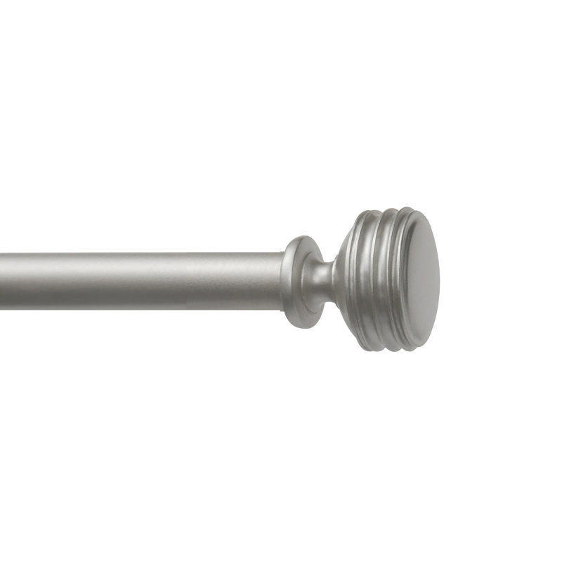 Matte Silver Adjustable Iron Curtain Rod with Ribbed Finials
